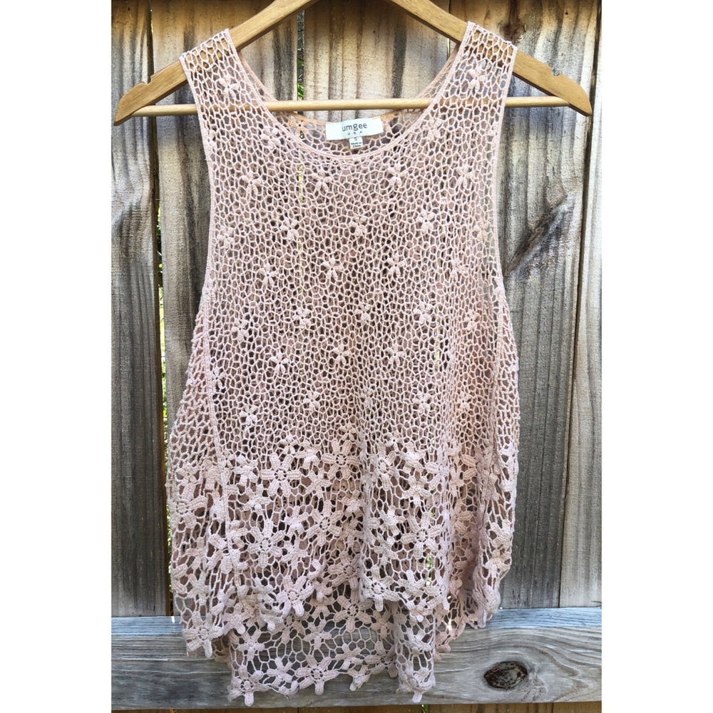 Umgee Tan Crocheted Sleeveless Top